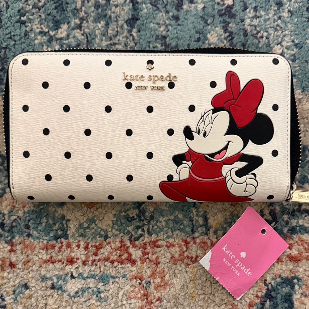 Kate Spade White and Black Polka Dot Wallet with Minnie Mouse